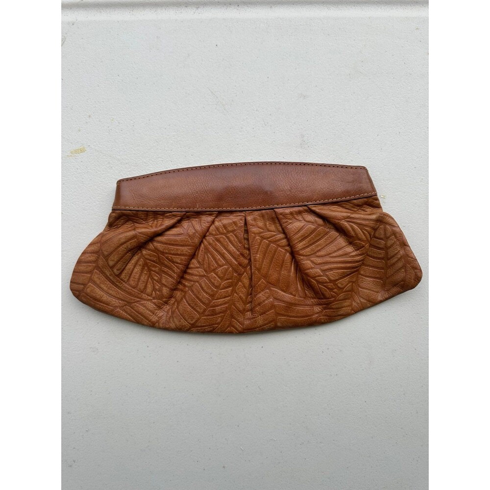 Fossil Hawaiian Inspired Embossed Tropical Leaves Leather Magnetic Clutch Bag